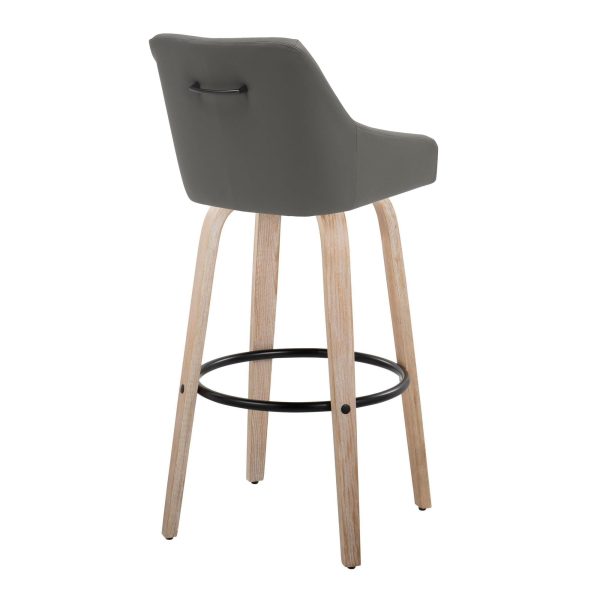 Hannah 30 Whitewashed Wood Grey Faux Leather Swivel Barstool Set of 2 5