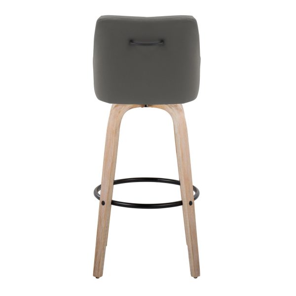 Hannah 30 Whitewashed Wood Grey Faux Leather Swivel Barstool Set of 2 6