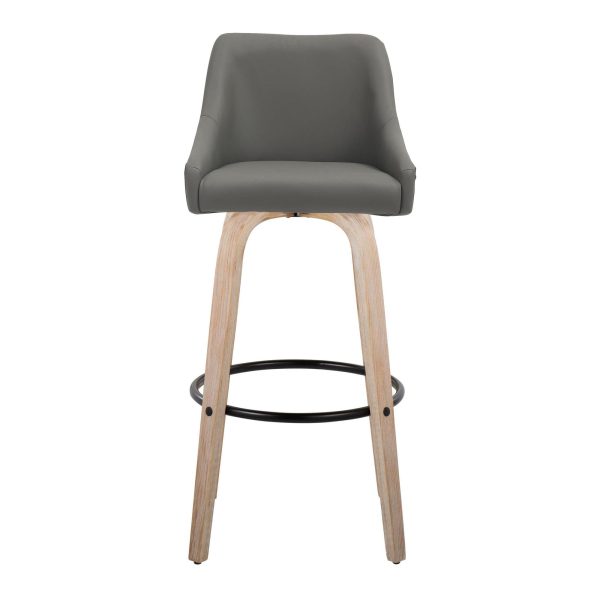 Hannah 30 Whitewashed Wood Grey Faux Leather Swivel Barstool Set of 2 7