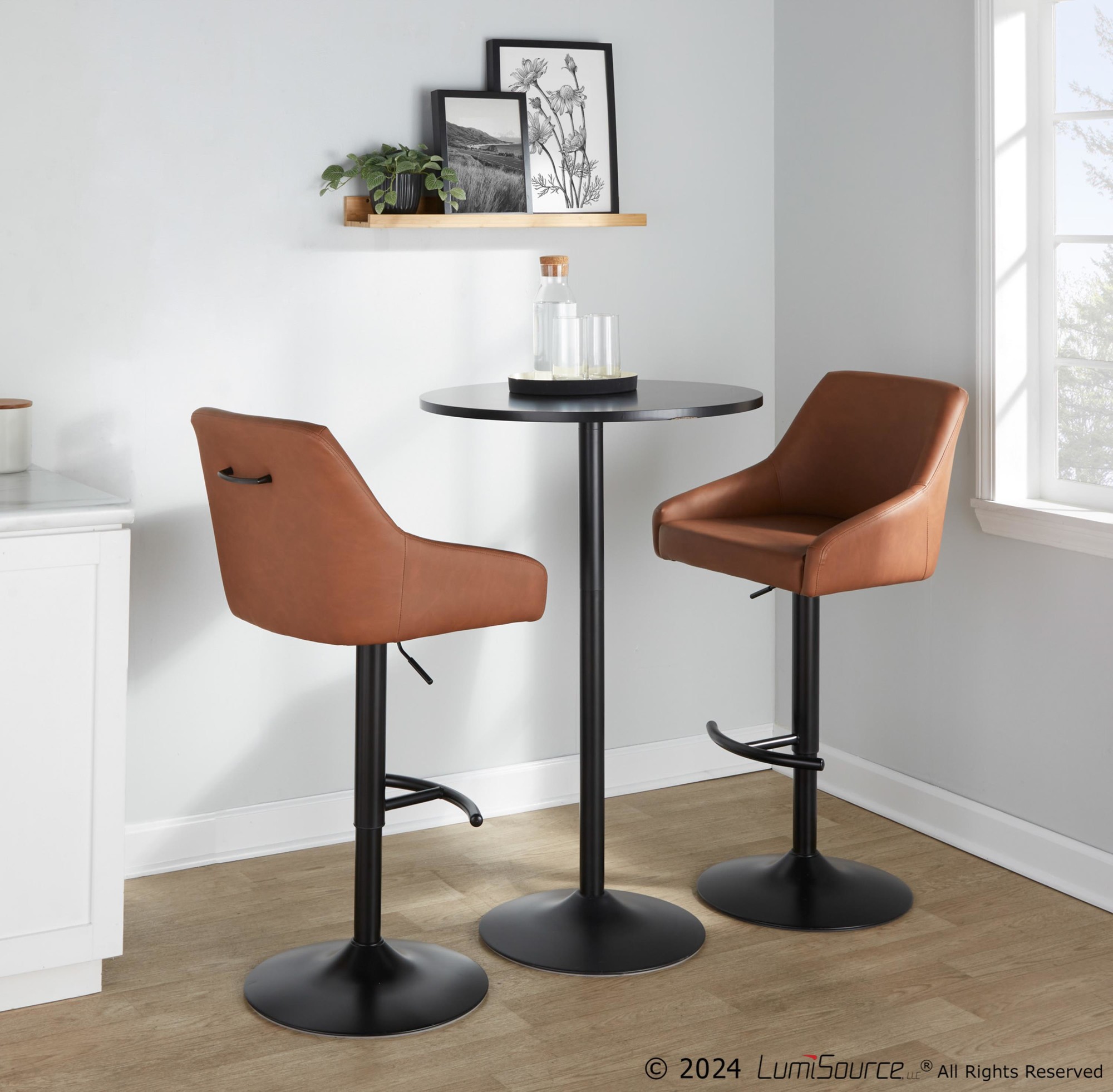 Hannah Black Metal Camel Faux Leather Swivel Barstools (Set of 2) 2 Hannah Black Metal Camel Faux Leather Swivel Barstools (Set of 2) - Image 2