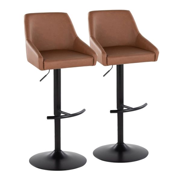 Hannah Black Metal Camel Faux Leather Swivel Barstools Set of 2 2