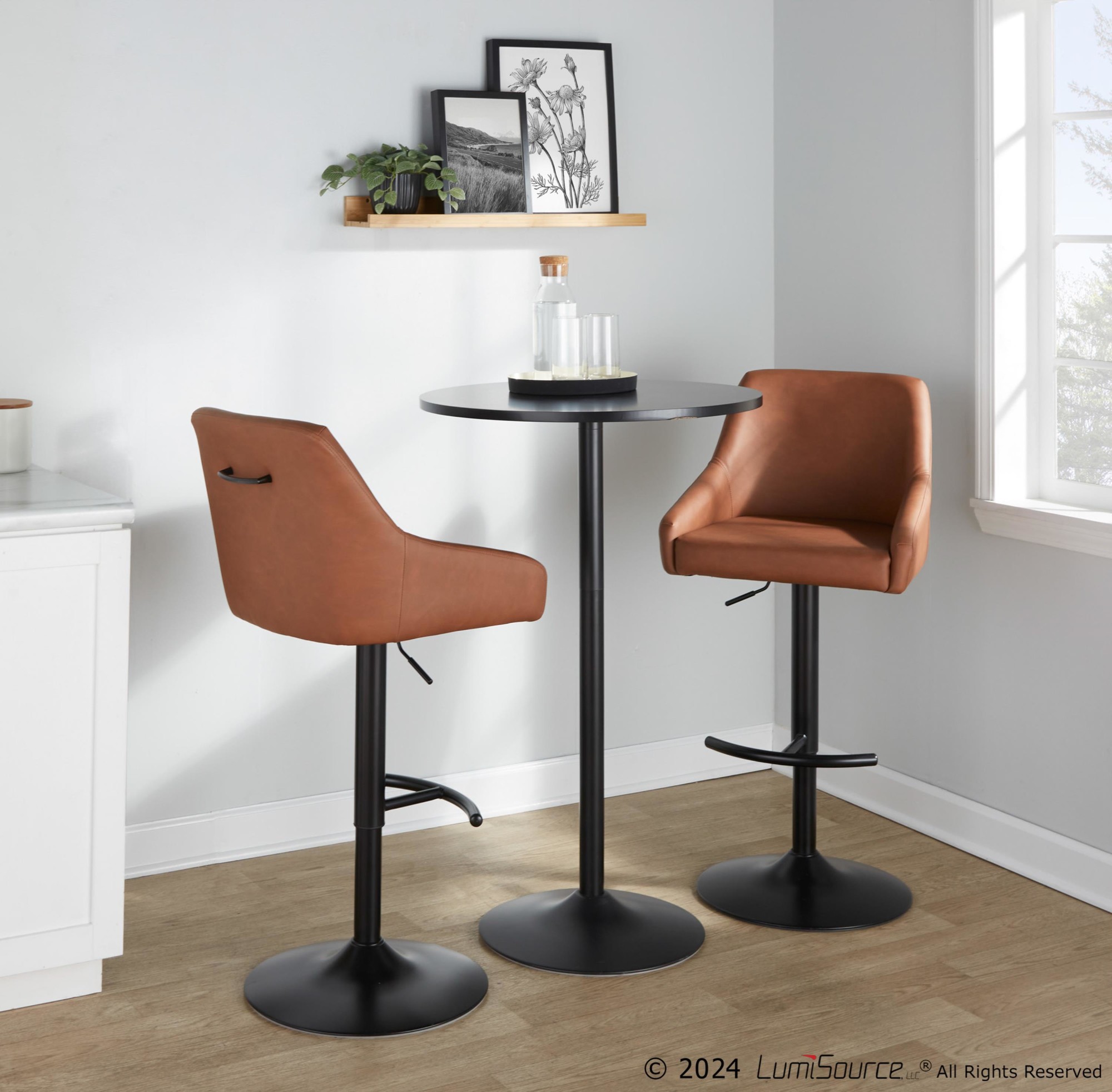 Hannah Black Metal Camel Faux Leather Swivel Barstools (Set of 2) 1 Hannah Black Metal Camel Faux Leather Swivel Barstools (Set of 2)