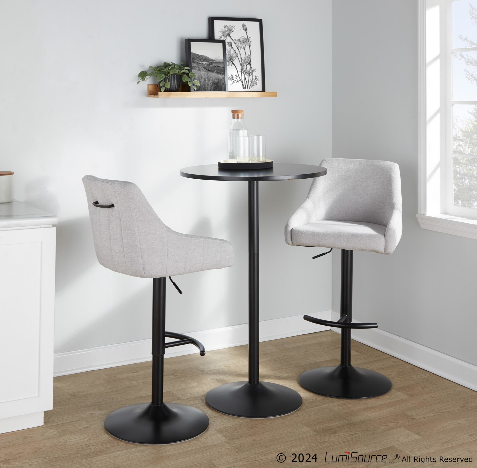 Hannah Grey Fabric Black Metal Swivel Barstools (Set of 2) 2 Hannah Grey Fabric Black Metal Swivel Barstools (Set of 2) - Image 2
