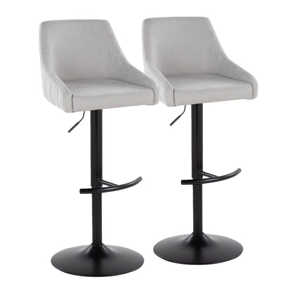 Hannah Grey Fabric Black Metal Swivel Barstools Set of 2 2