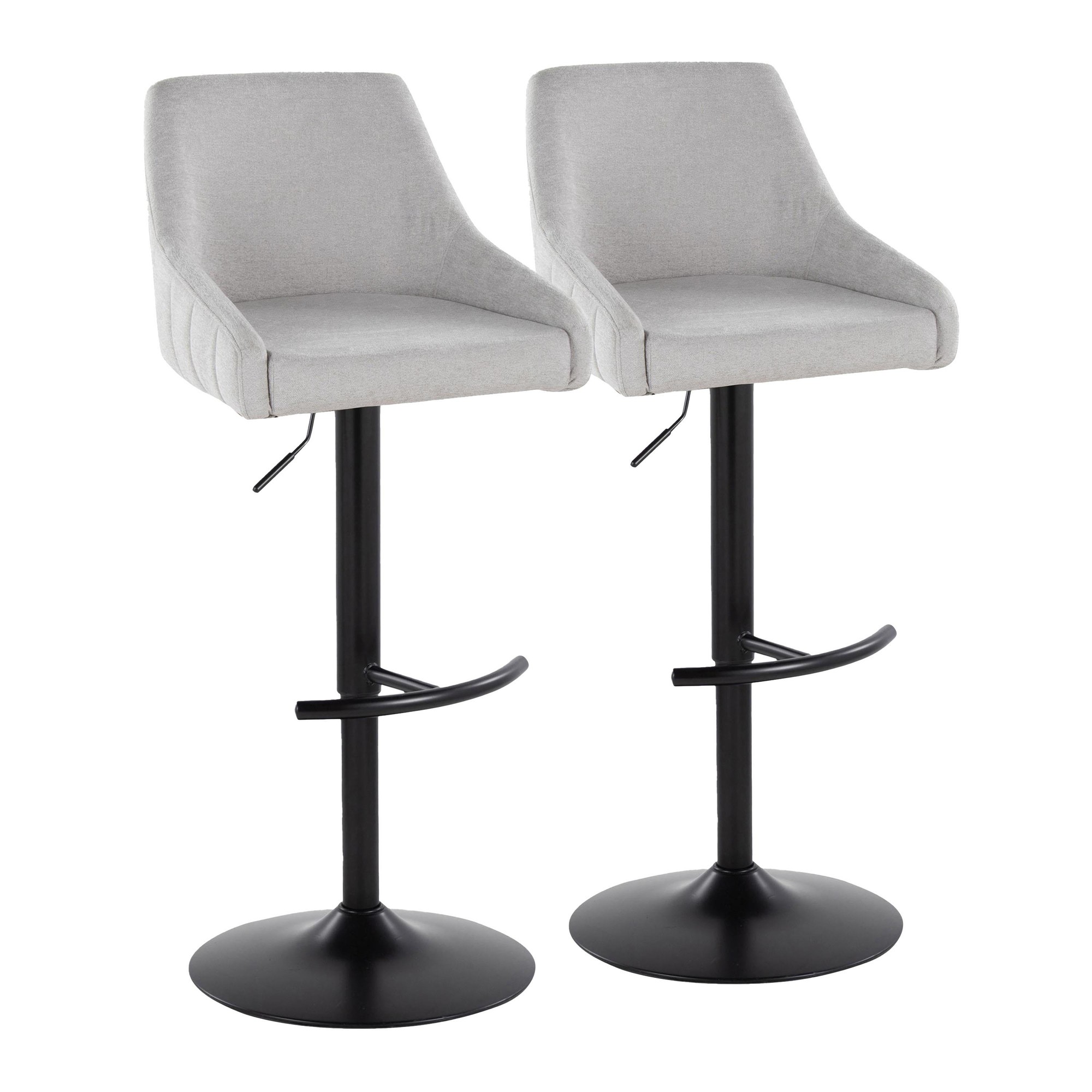 Hannah Grey Fabric Black Metal Swivel Barstools (Set of 2) 3 Hannah Grey Fabric Black Metal Swivel Barstools (Set of 2) - Image 3