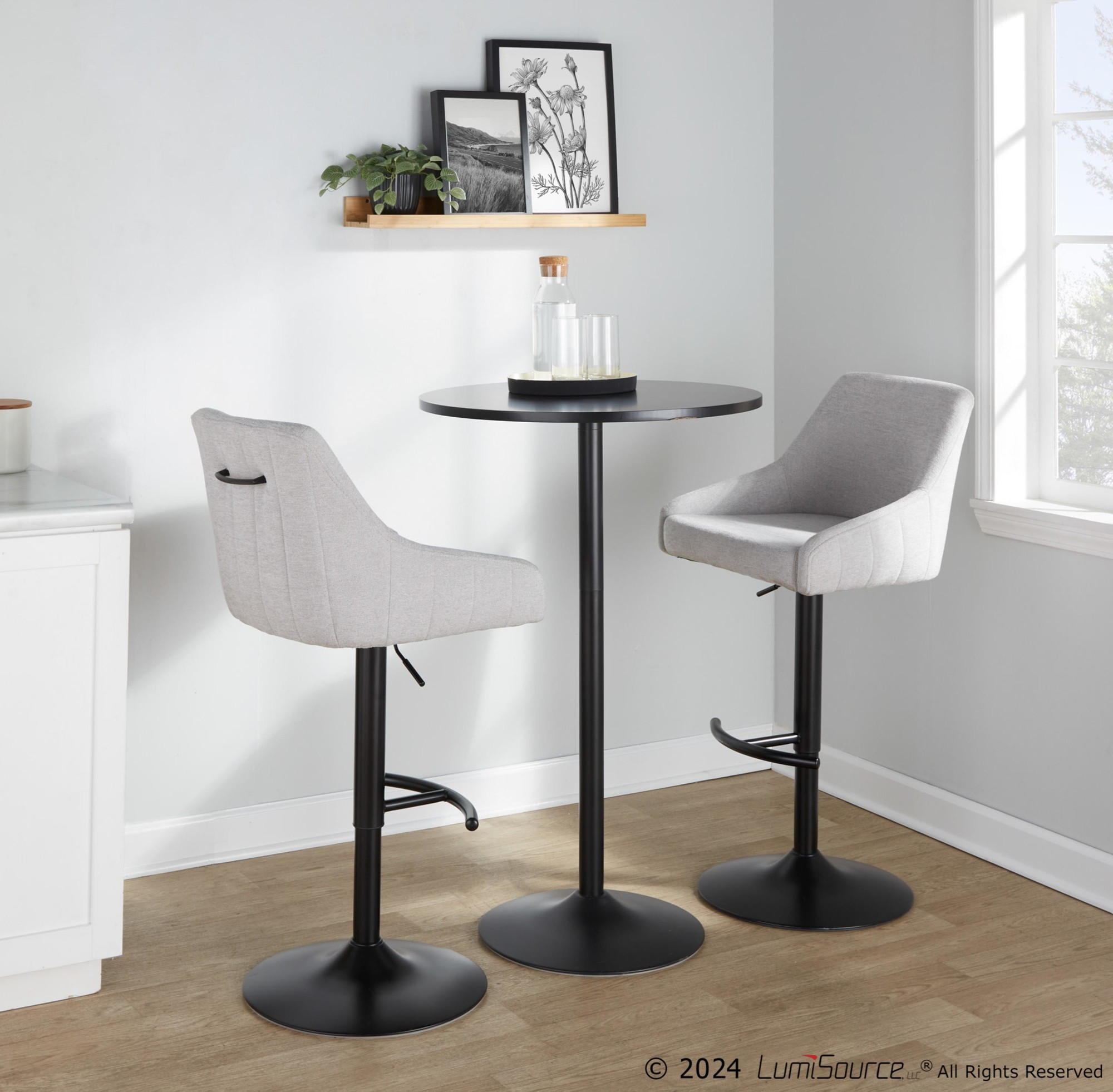 Hannah Grey Fabric Black Metal Swivel Barstools (Set of 2) 1 Hannah Grey Fabric Black Metal Swivel Barstools (Set of 2)