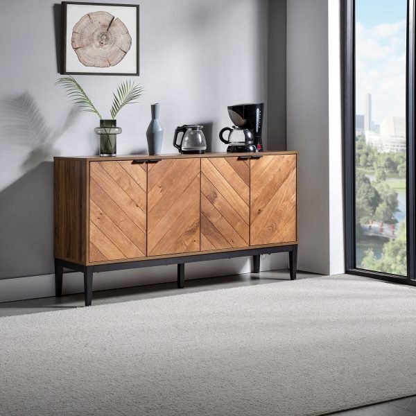 Hargapas Black Herringbone 4 Door Modern Sideboard Storage Cabinet