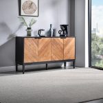 Hargapas Black Herringbone 4-Door Modern Sideboard with Metal Legs 6 Hargapas Black Herringbone 4-Door Modern Sideboard with Metal Legs
