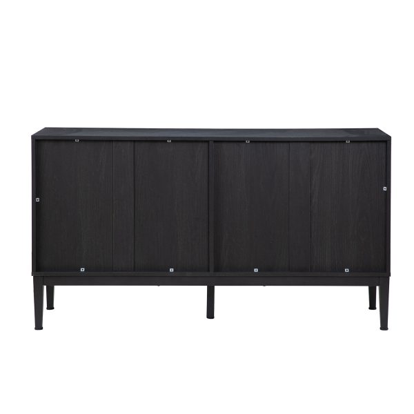 Hargapas Black Herringbone 4 Door Modern Sideboard with Metal Legs 2