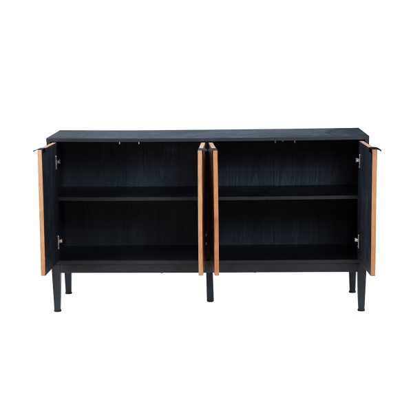 Hargapas Black Herringbone 4 Door Modern Sideboard with Metal Legs 4