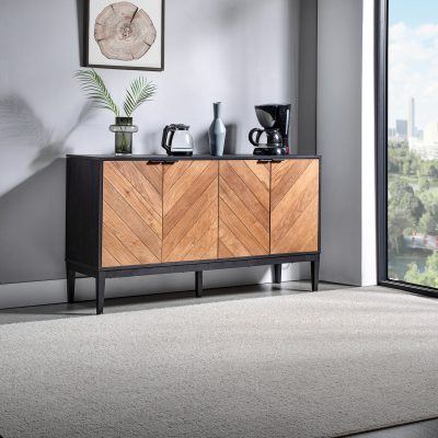 Hargapas Black Herringbone 4-Door Modern Sideboard with Metal Legs