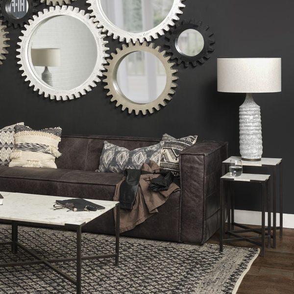 Harlan 30.5H Beige Toned Fabric Shade Gray Concrete Base Table Lamp 1