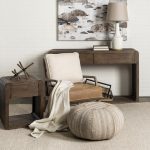 Harman II Cream Fabric and Brown Leather Seat Accent Chair