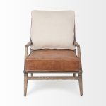Harman II Cream Fabric and Brown Leather Seat Accent Chair