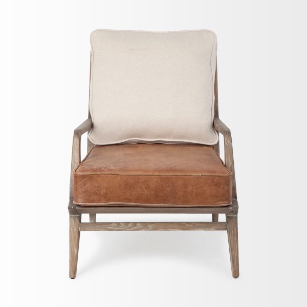 Harman II Cream Fabric and Brown Leather Seat Accent Chair 2