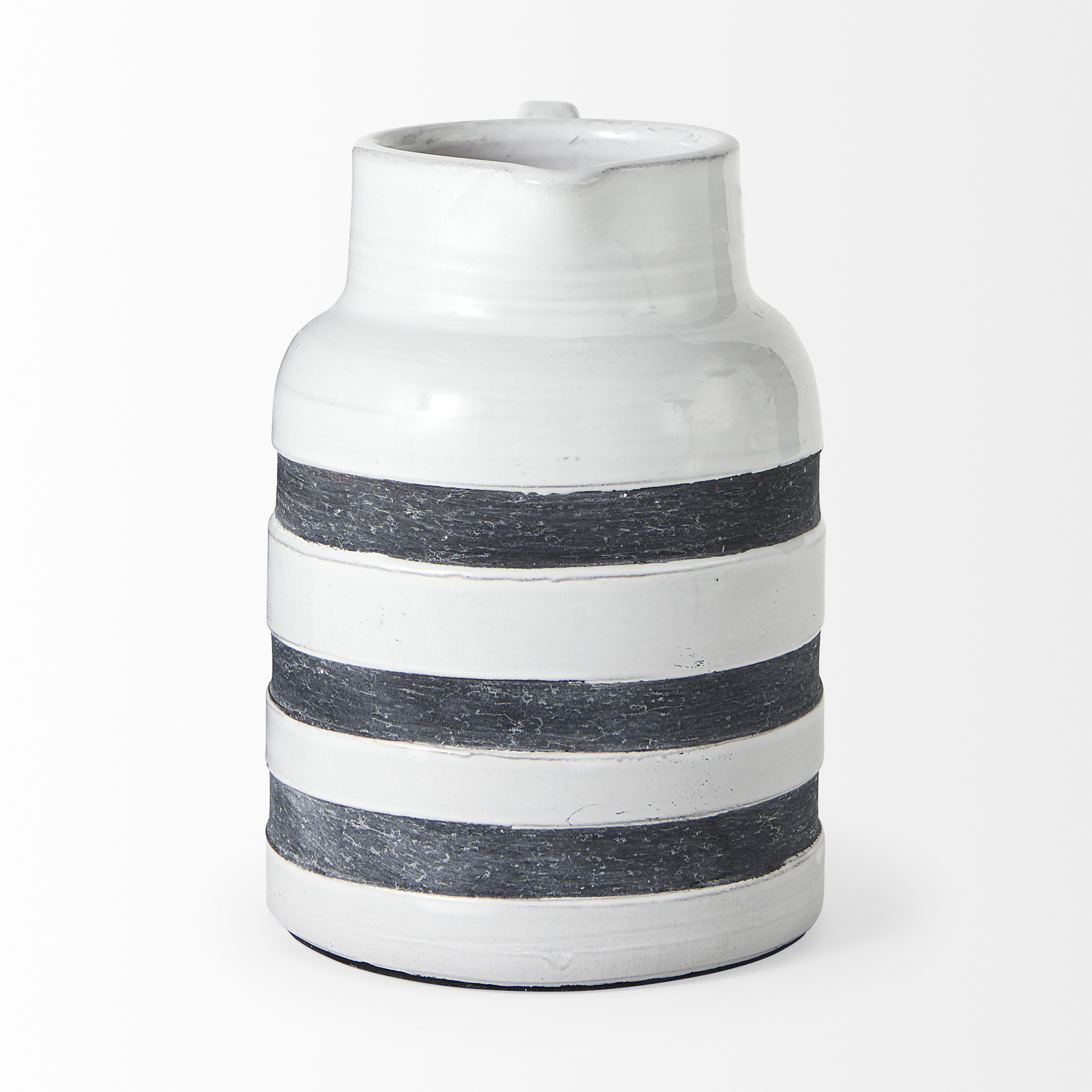 Harmon II Large White w/ Charcoal Stripes Ceramic Jug 3 Harmon II Large White w/ Charcoal Stripes Ceramic Jug - Image 3