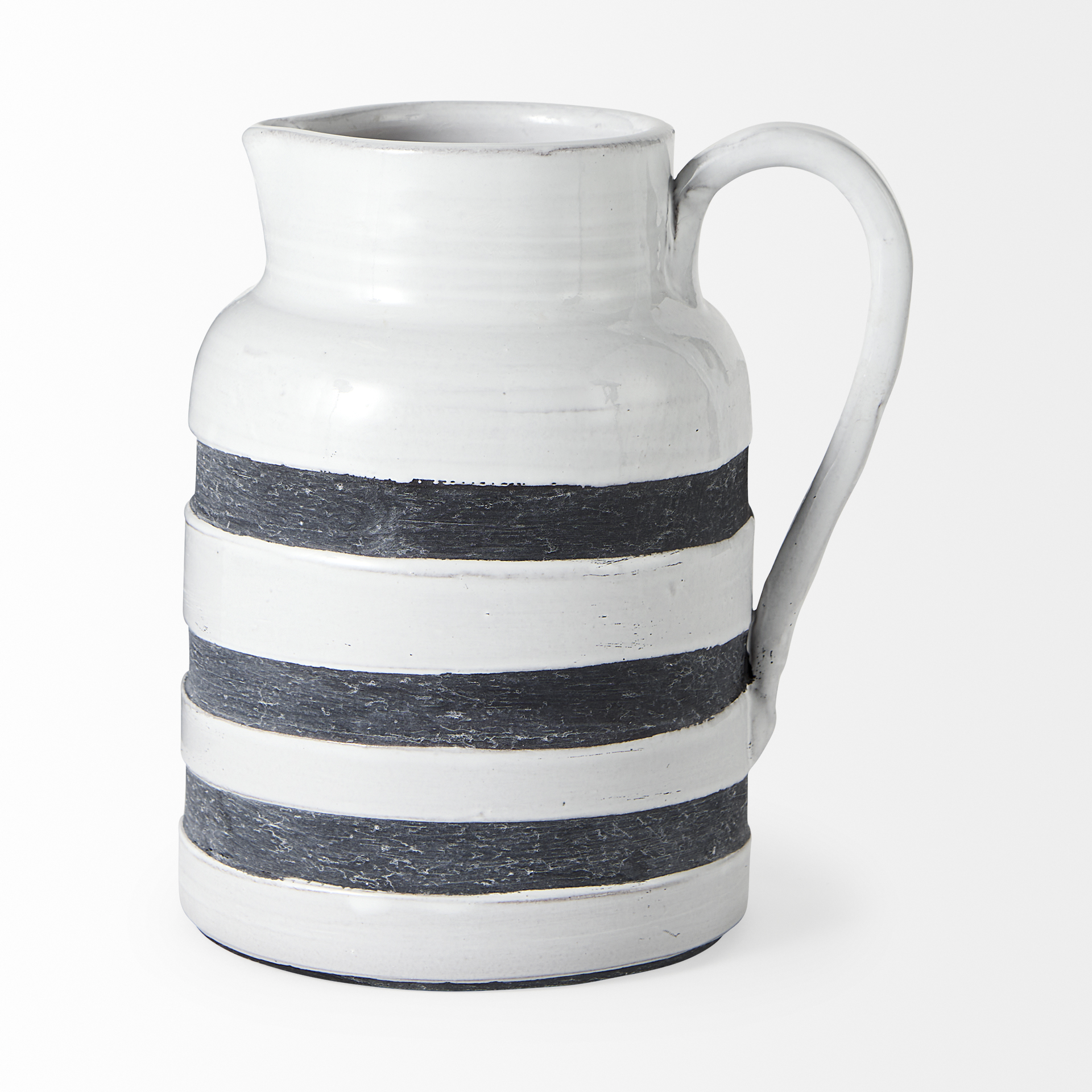 Harmon II Large White w/ Charcoal Stripes Ceramic Jug 4 Harmon II Large White w/ Charcoal Stripes Ceramic Jug - Image 4