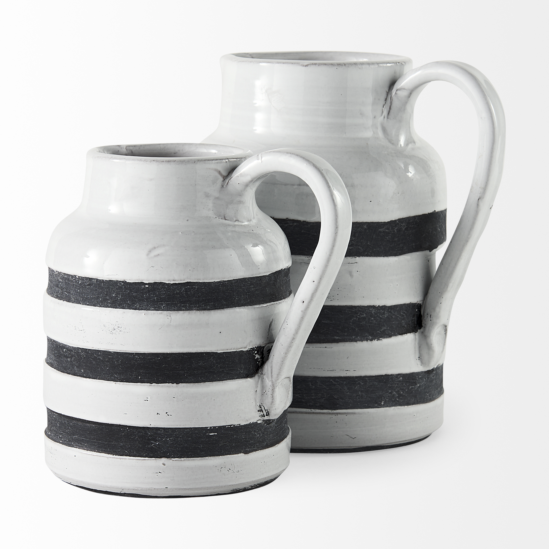 Harmon II Large White w/ Charcoal Stripes Ceramic Jug 6 Harmon II Large White w/ Charcoal Stripes Ceramic Jug - Image 6