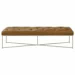 Mid-Century Modern Hand-Tufted Tan Leather Bench with Metal Frame 6 Mid-Century Modern Hand-Tufted Tan Leather Bench with Metal Frame
