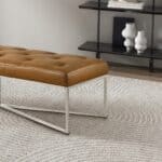 Mid-Century Modern Hand-Tufted Tan Leather Bench with Metal Frame 10 Mid-Century Modern Hand-Tufted Tan Leather Bench with Metal Frame