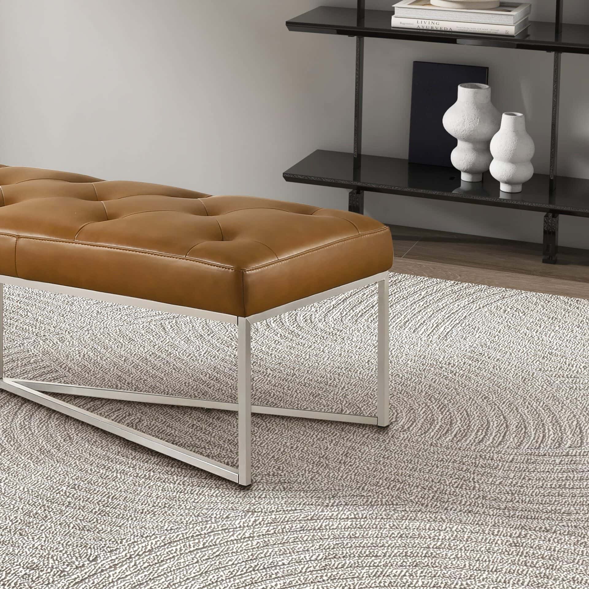 Mid-Century Modern Hand-Tufted Tan Leather Bench with Metal Frame 5 Mid-Century Modern Hand-Tufted Tan Leather Bench with Metal Frame - Image 5