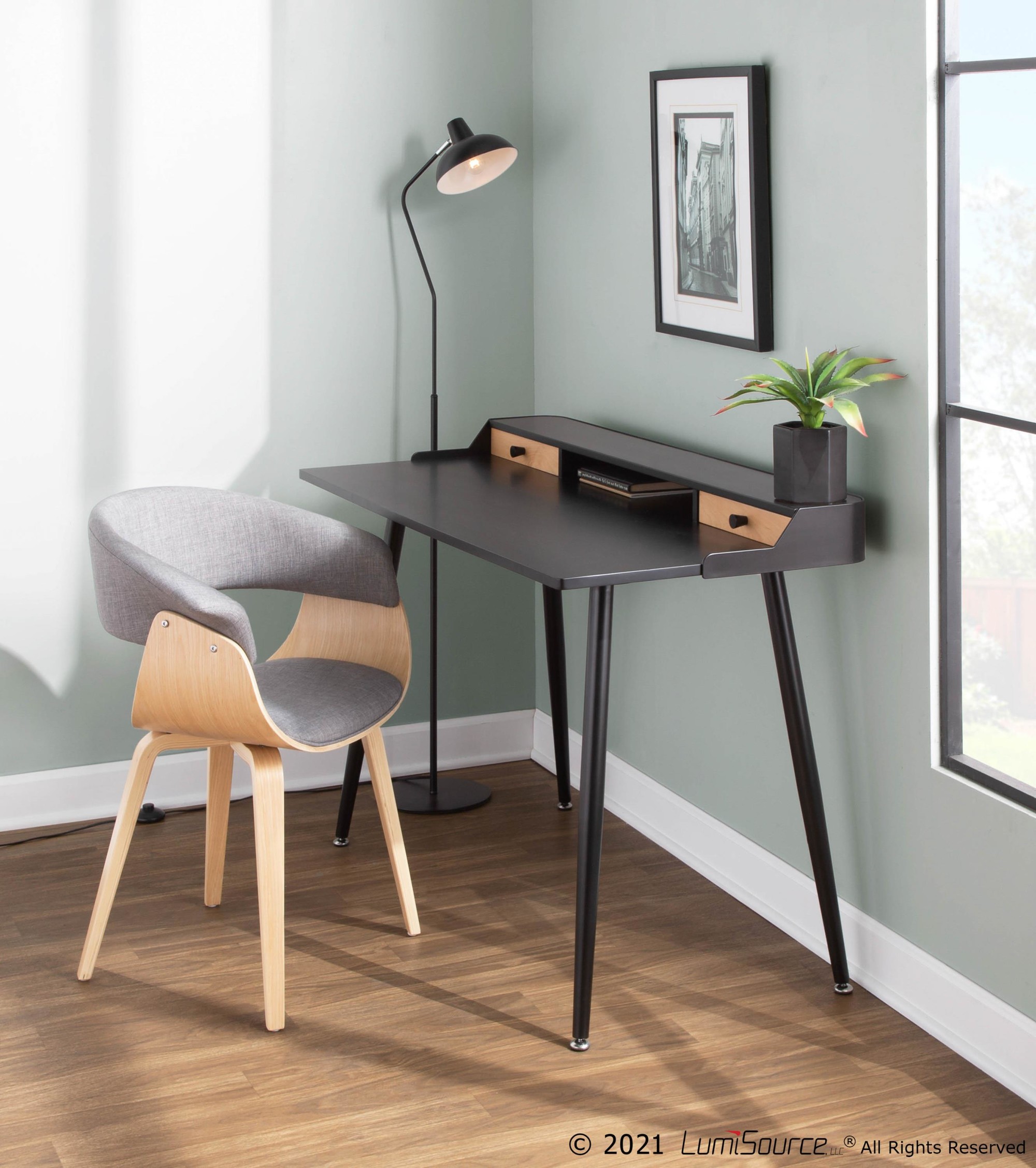 Harvey Contemporary Black Wood Desk with Storage 5 Harvey Contemporary Black Wood Desk with Storage - Image 5