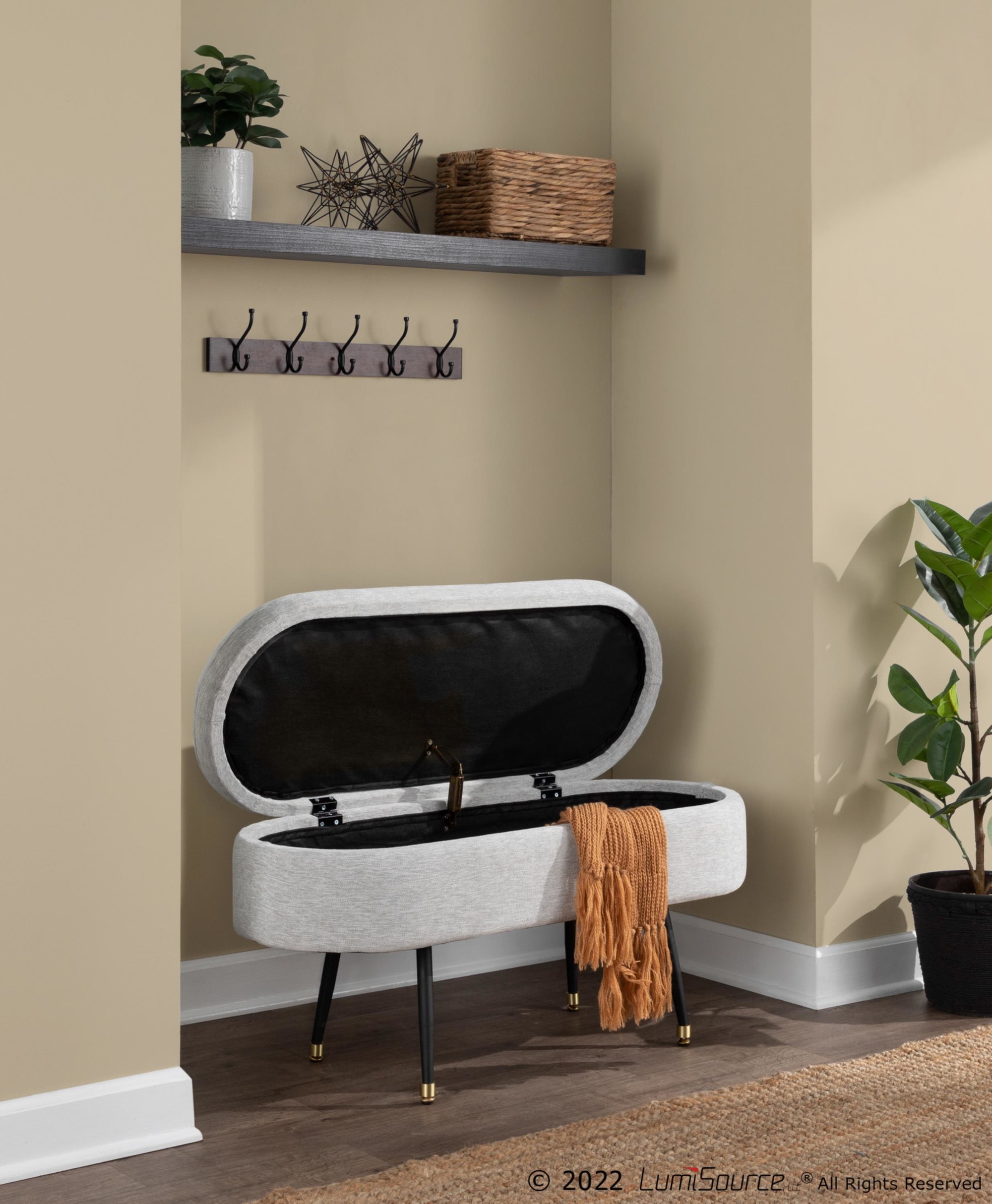 Harvey Contemporary Light Grey Fabric Storage Bench 3 Harvey Contemporary Light Grey Fabric Storage Bench - Image 3
