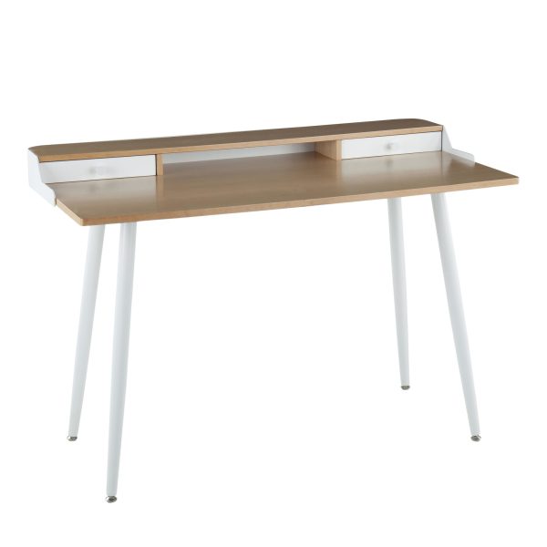 Harvey White Contemporary Desk Natural Wood Top