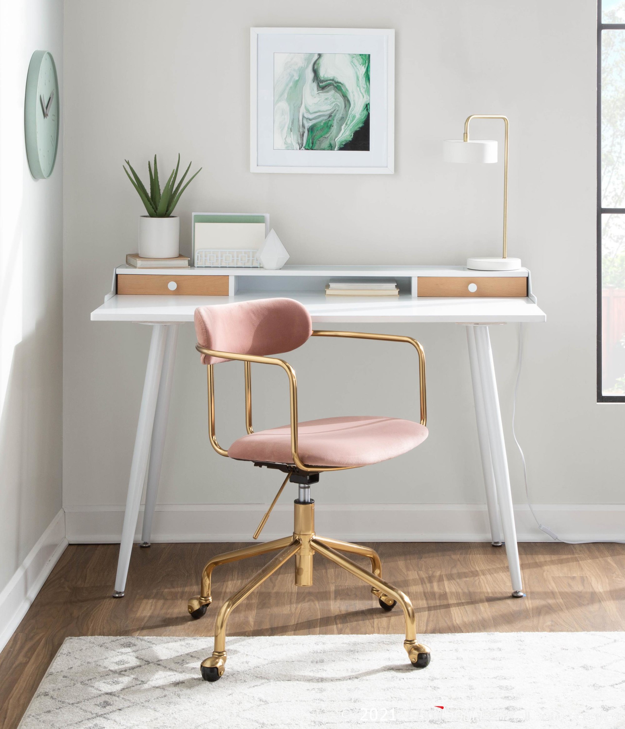 Harvey White Contemporary Desk with Natural Wood Accents 2 Harvey White Contemporary Desk with Natural Wood Accents - Image 2