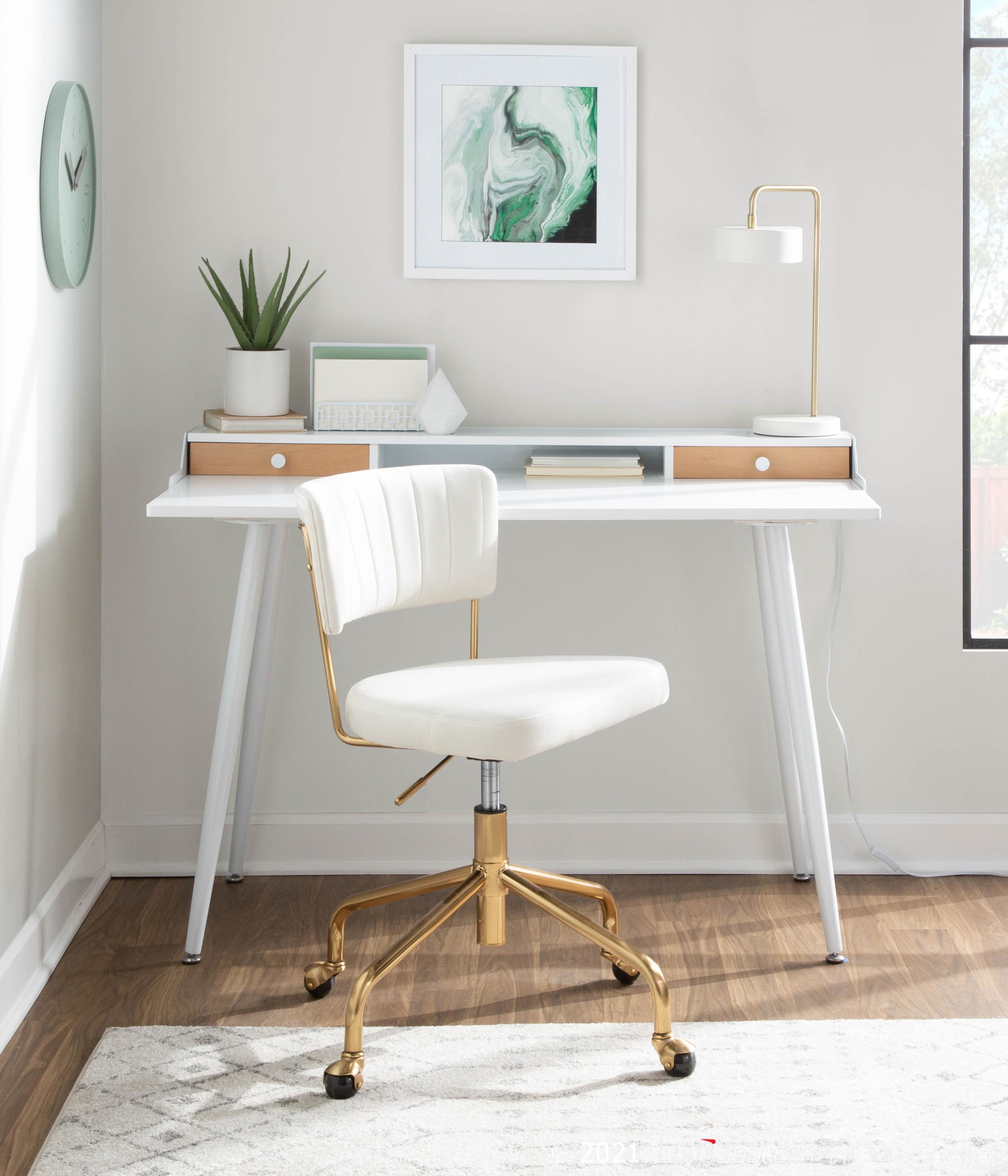 Harvey White Contemporary Desk with Natural Wood Accents 3 Harvey White Contemporary Desk with Natural Wood Accents - Image 3