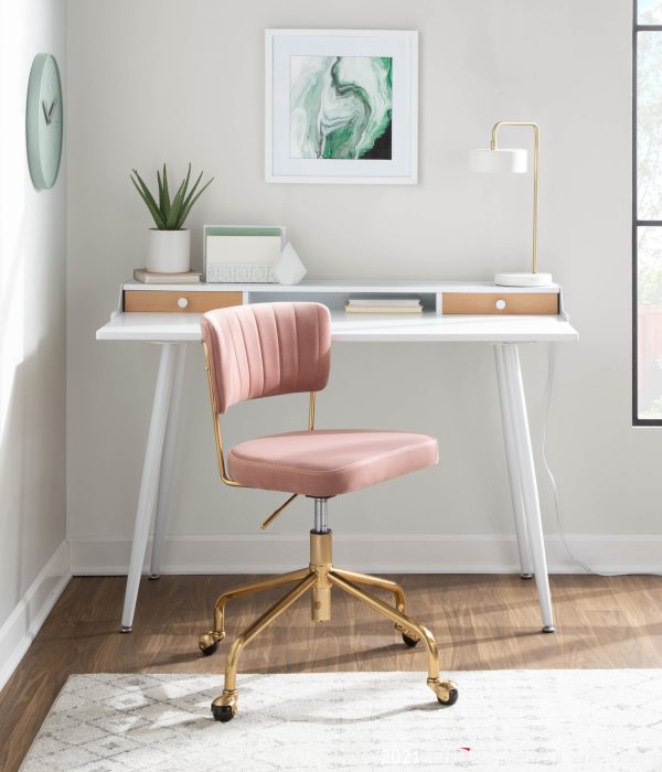 Harvey White Contemporary Desk with Natural Wood Accents 3