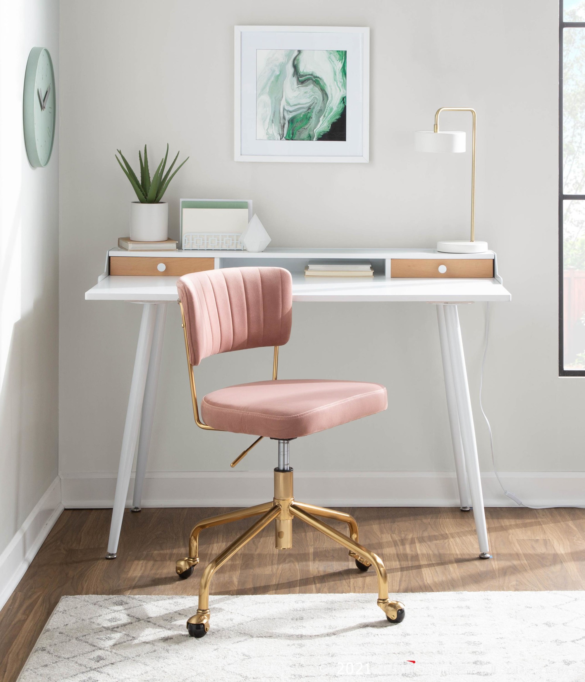 Harvey White Contemporary Desk with Natural Wood Accents 4 Harvey White Contemporary Desk with Natural Wood Accents - Image 4
