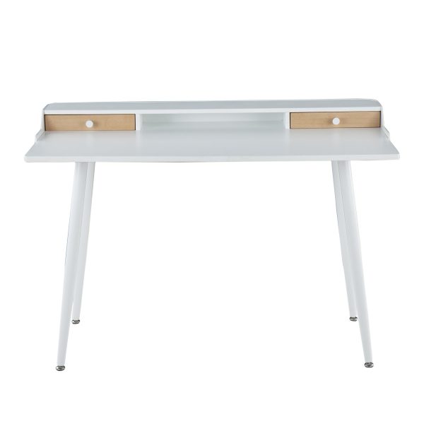 Harvey White Contemporary Desk with Natural Wood Accents 8