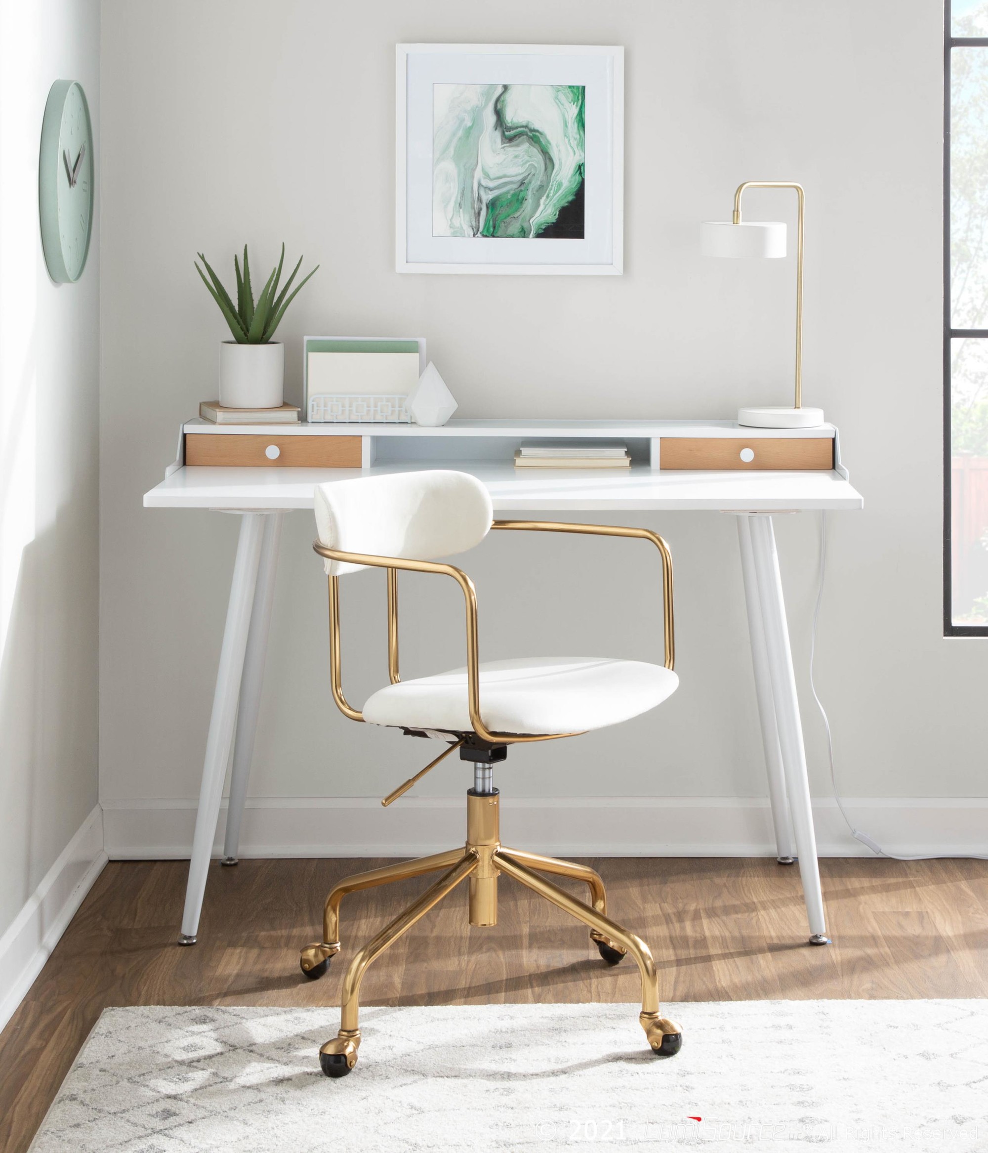 Harvey White Contemporary Desk with Natural Wood Accents 1 Harvey White Contemporary Desk with Natural Wood Accents