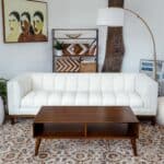 Mid-Century Modern Brown Wood Coffee Table with Tapered Legs 5 Mid-Century Modern Brown Wood Coffee Table with Tapered Legs