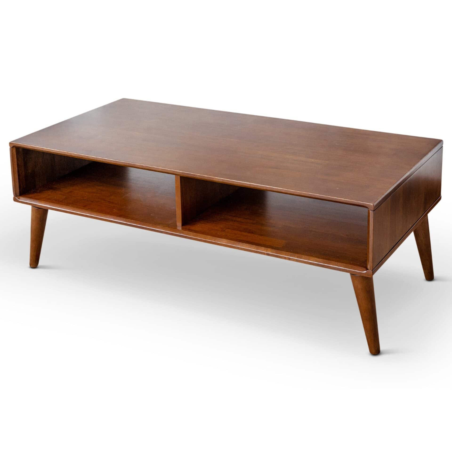 Mid-Century Modern Brown Wood Coffee Table with Tapered Legs 1 Mid-Century Modern Brown Wood Coffee Table with Tapered Legs