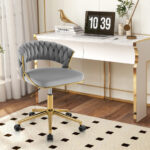 Height Adjustable Swivel Upholstered Desk Chair with Hand-woven Back