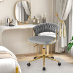 Height Adjustable Swivel Upholstered Desk Chair with Hand-woven Back