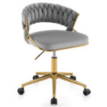 Height Adjustable Swivel Upholstered Desk Chair with Hand-woven Back