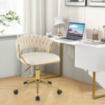 Height Adjustable Swivel Upholstered Desk Chair with Hand-woven Back
