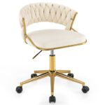 Height Adjustable Swivel Upholstered Desk Chair with Hand-woven Back