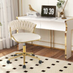 Height Adjustable Swivel Upholstered Desk Chair with Hand-woven Back