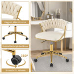 Height Adjustable Swivel Upholstered Desk Chair with Hand-woven Back