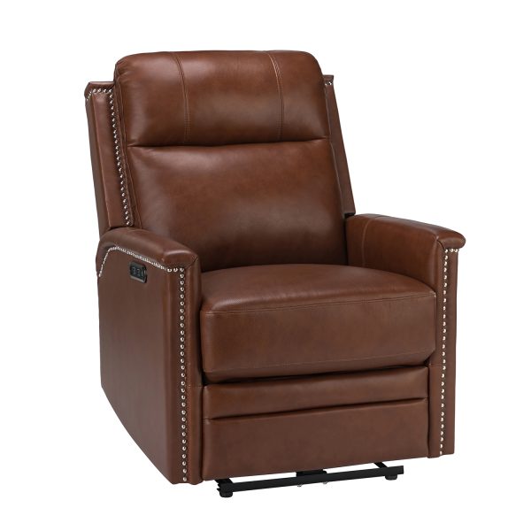 Heinrich Brown Genuine Leather Power Recliner with USB 1