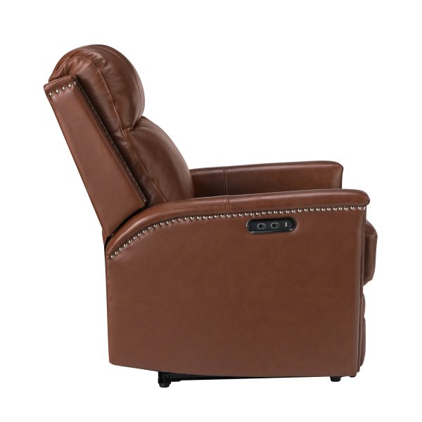 Heinrich Brown Genuine Leather Power Recliner with USB 3
