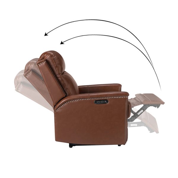 Heinrich Brown Genuine Leather Power Recliner with USB 4