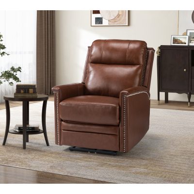 Heinrich Brown Genuine Leather Power Recliner with USB