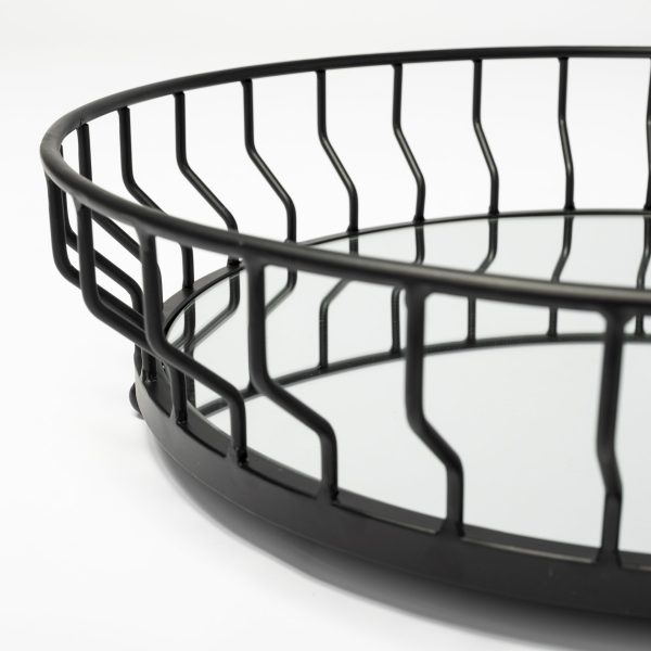 Helena 20L x 20W Black Metal Mirrored Bottom Round Serving Tray 3
