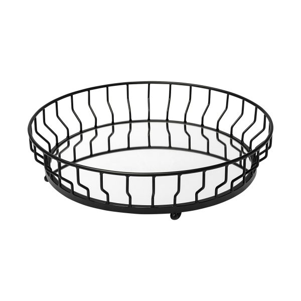Helena 20L x 20W Black Metal Mirrored Bottom Round Serving Tray