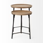 Helios III 20L x 24H Set of Two Round Brown Solid Wood Iron Base Nesting End/Side Tables